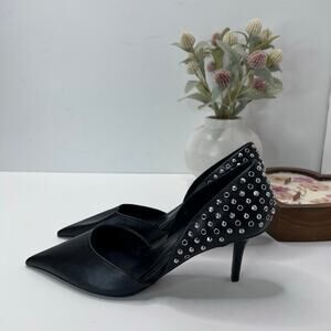 Zara Faux Leather Studded Pointed Toe Mid Heel Women 6/EU36 Cocktail Business